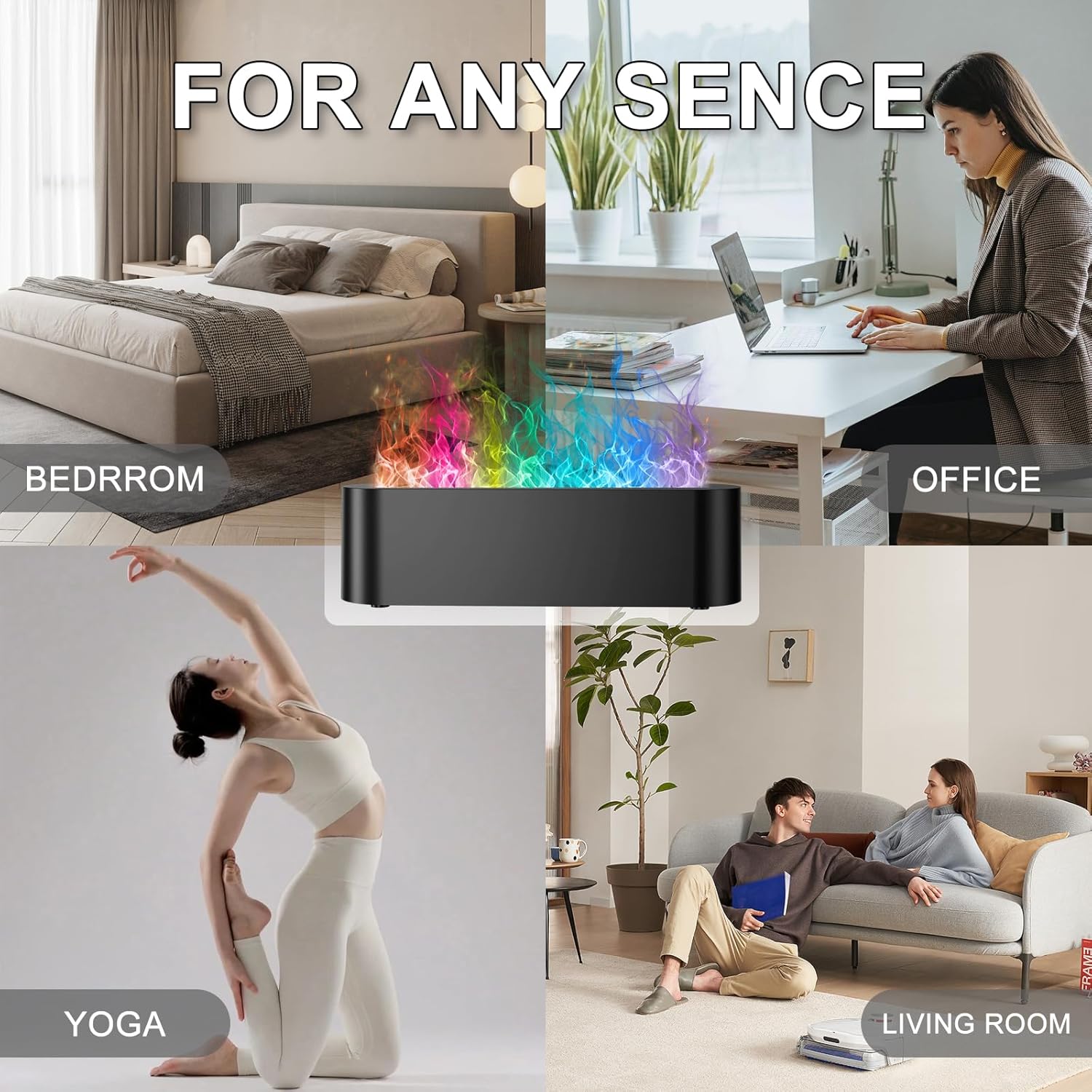 Colorful Flame Fire Diffuser Humidifier, Ultra-Quiet Aroma Essential Oils Aromatherapy Diffusers for Large Room, Bedroom, Office (Timeable, Waterless Auto off-150ml)