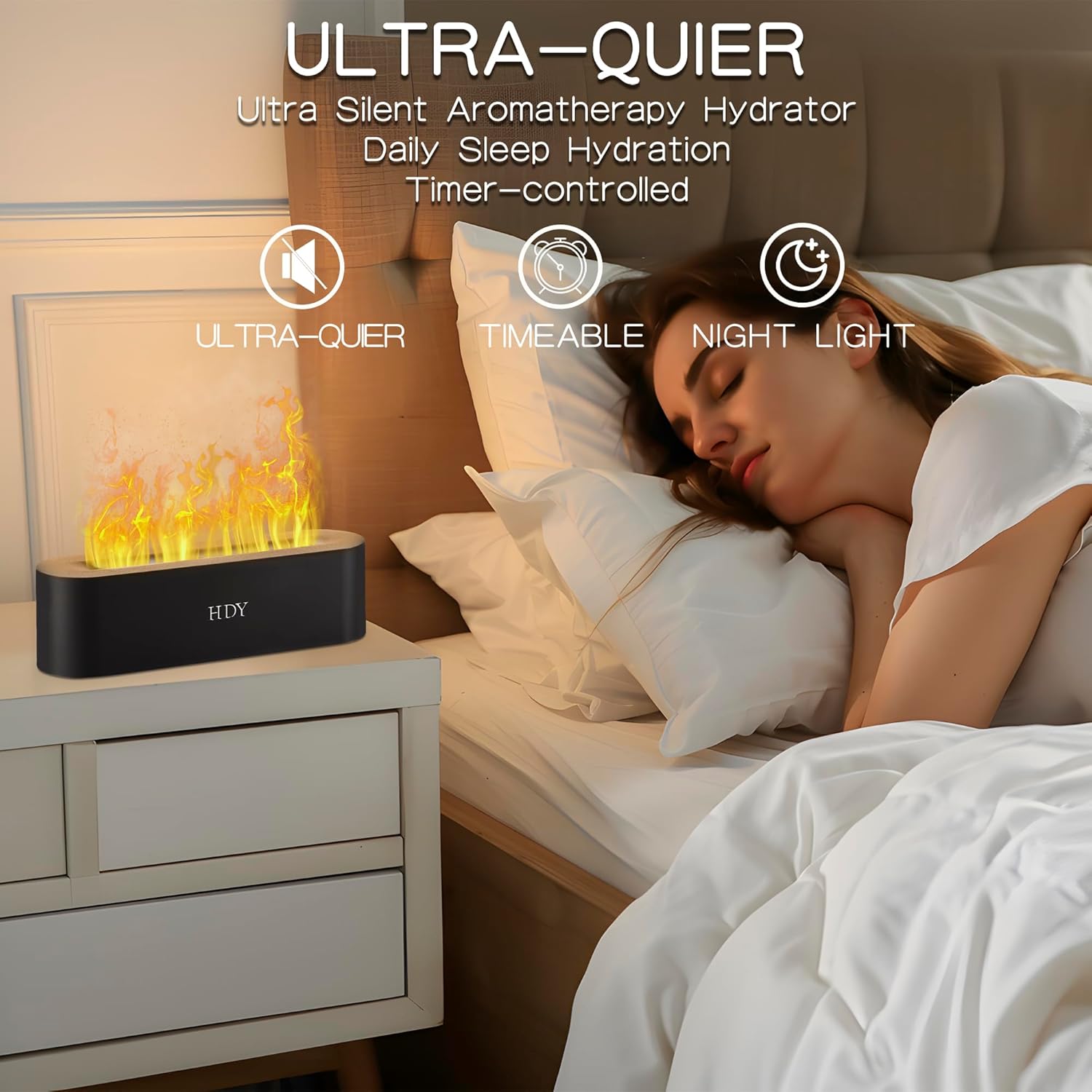 Flame Aromatherapy Humidifier, 7-Color Variable Essential Oil Diffuser, Ultra-Silent Bedroom Humidifier with Timer and No-Water Auto Shut-Off, 150 ml, for Home, Hotel, and Office (Black)