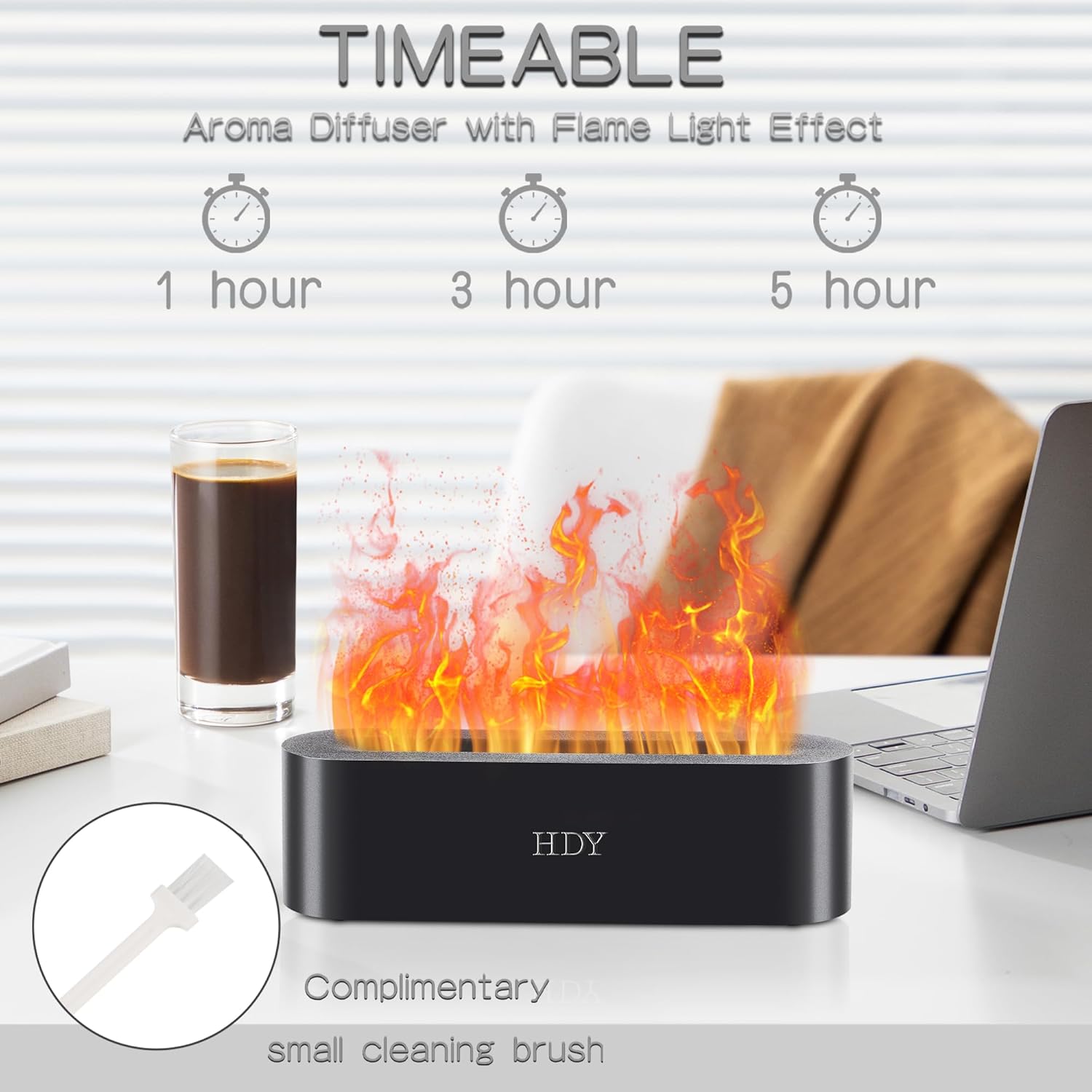 Flame Aromatherapy Humidifier, 7-Color Variable Essential Oil Diffuser, Ultra-Silent Bedroom Humidifier with Timer and No-Water Auto Shut-Off, 150 ml, for Home, Hotel, and Office (Black)