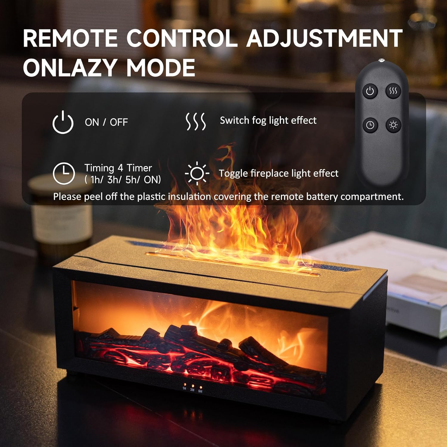 Fireplace Flame Air Diffuser Humidifier,7 Colors Aromatherapy Essential Oil Diffuser,Ultrasonic Aroma Humidifier with Timer for Home,Bedroom,Office,Yoga (BlackB, L)